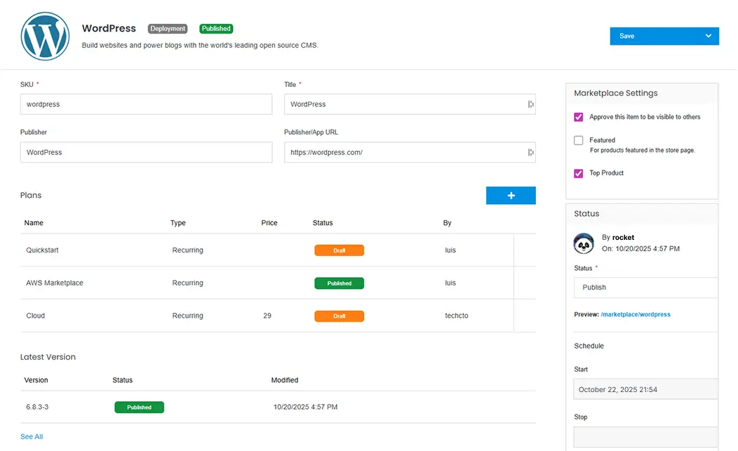 WordPress product in SpaceMade catalog